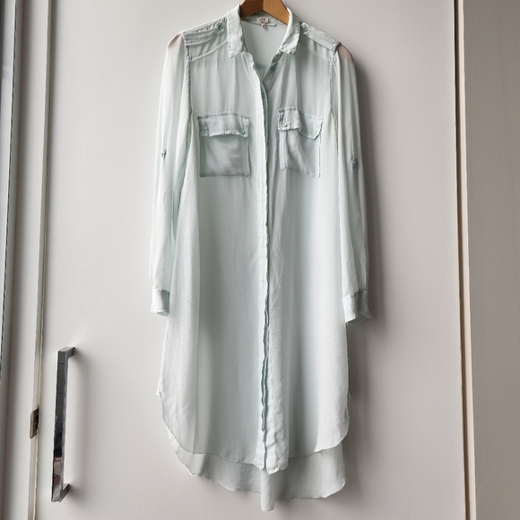 Wilfred Dresses & Skirts - Aritzia Wilfred 100% Silk Pale Sheer Button Up Shirt Dress